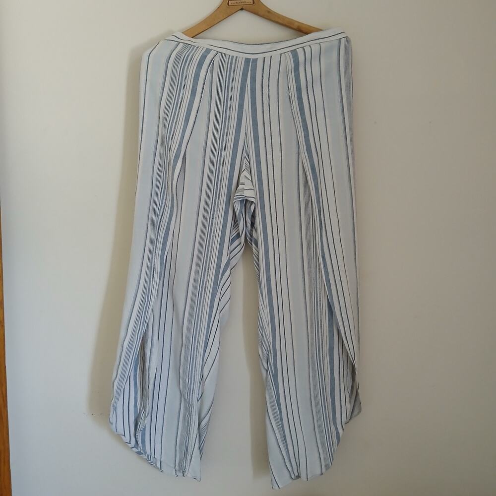 XL Drew Anthropologie Women's Beach Pants Whitney Side Slit Blue &white Stripe